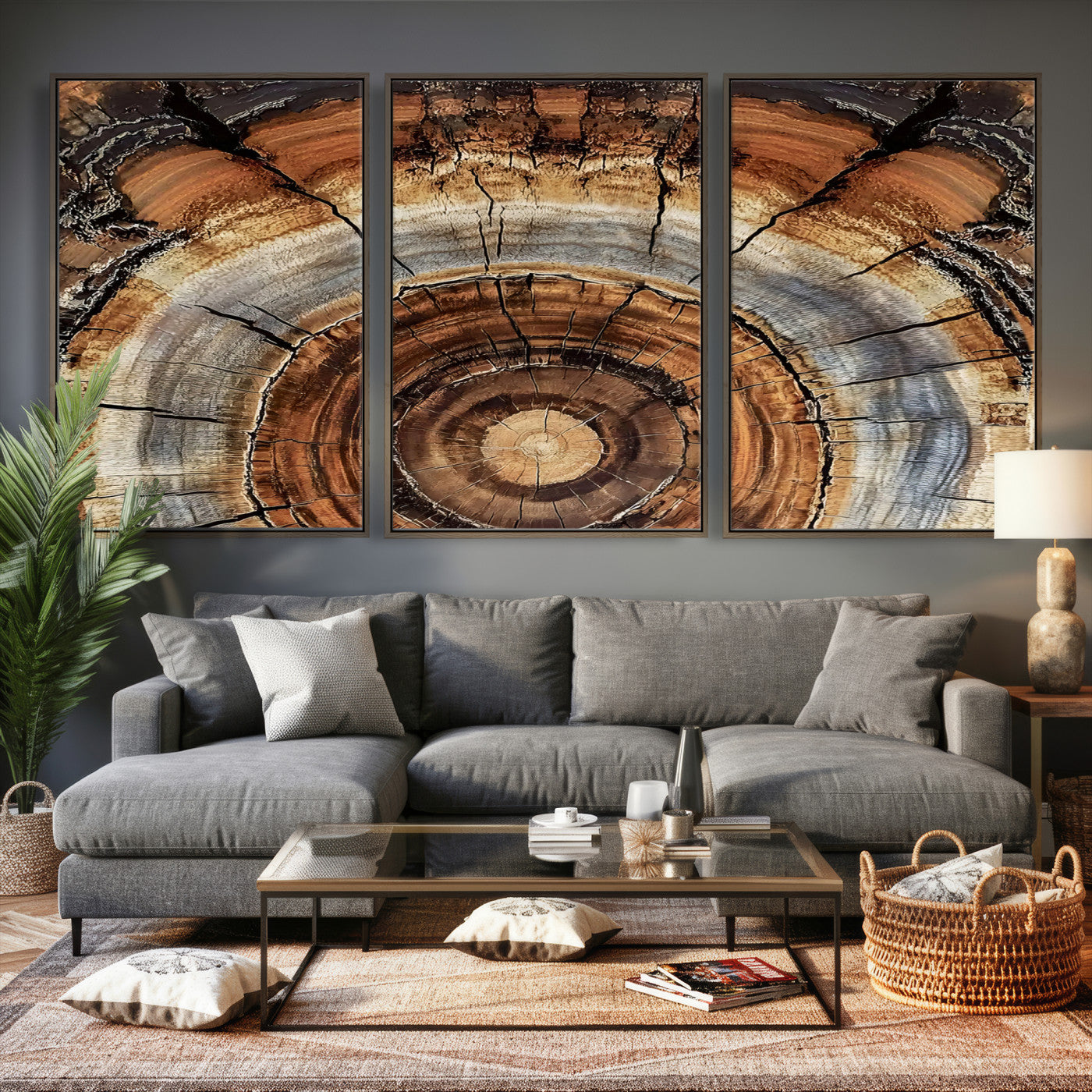15184146-MGV-CV-36X24 - Tree Rings Wall Art Canvas Print, Framed Wood Texture Art Picture Print, Rustic Pattern Perfect Rustic Organic Decor Artwork