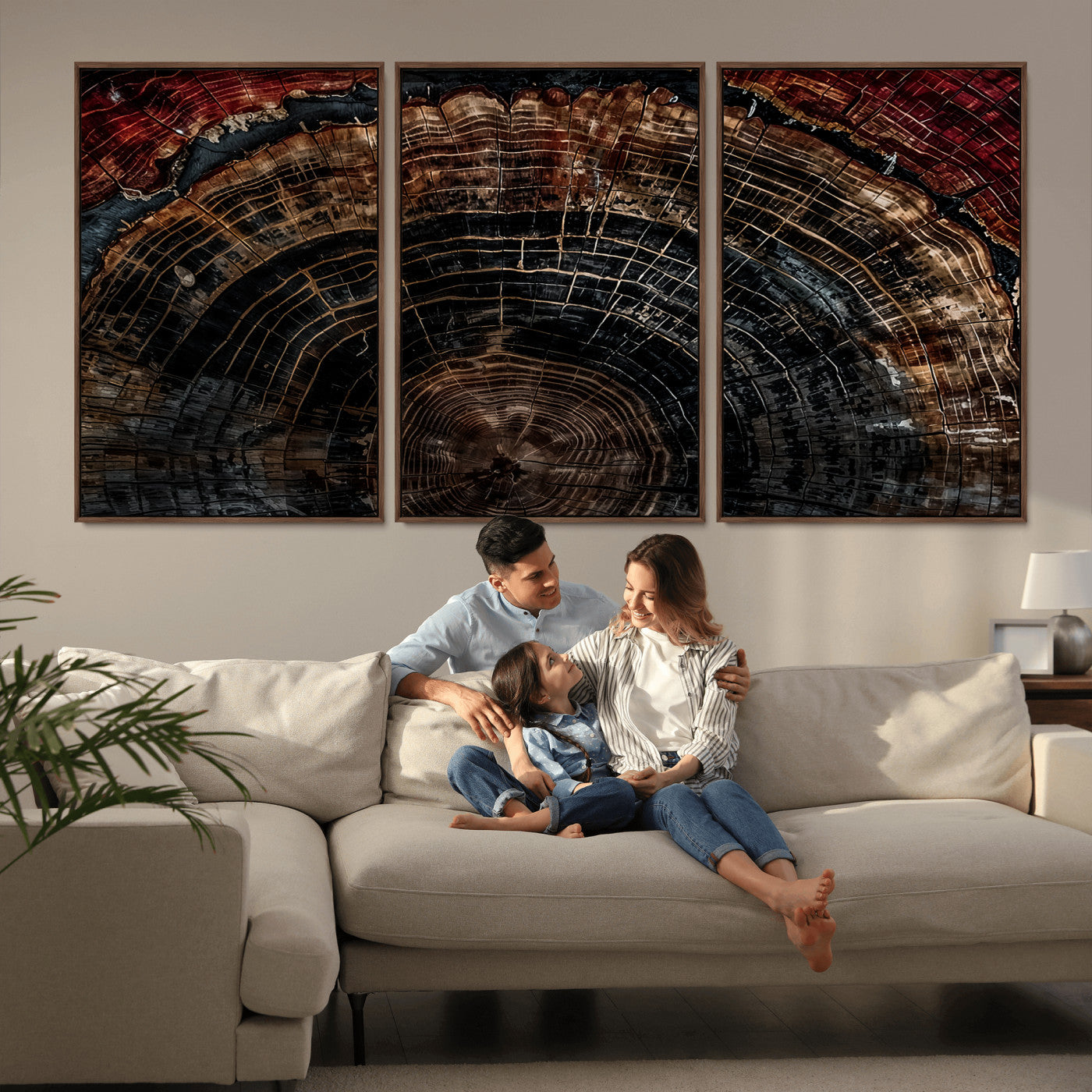 43686762-MGV-CV-36X24-Dark Wood Ring Wall Art Canvas Print – Framed Abstract Tree Rustic Artwork for Home, Office, Living Room