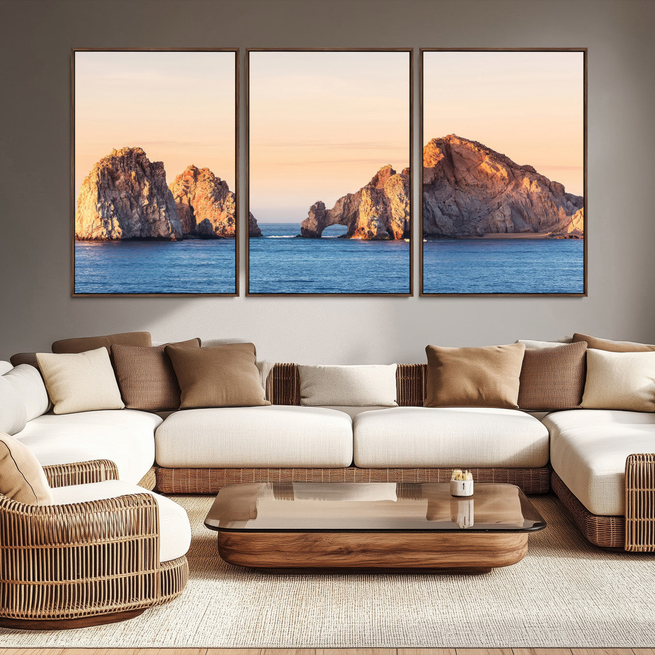 -El Arco Wall Art Canvas Print, Framed Cabo Rocks Art Picture Print, Ocean Arch Perfect Golden