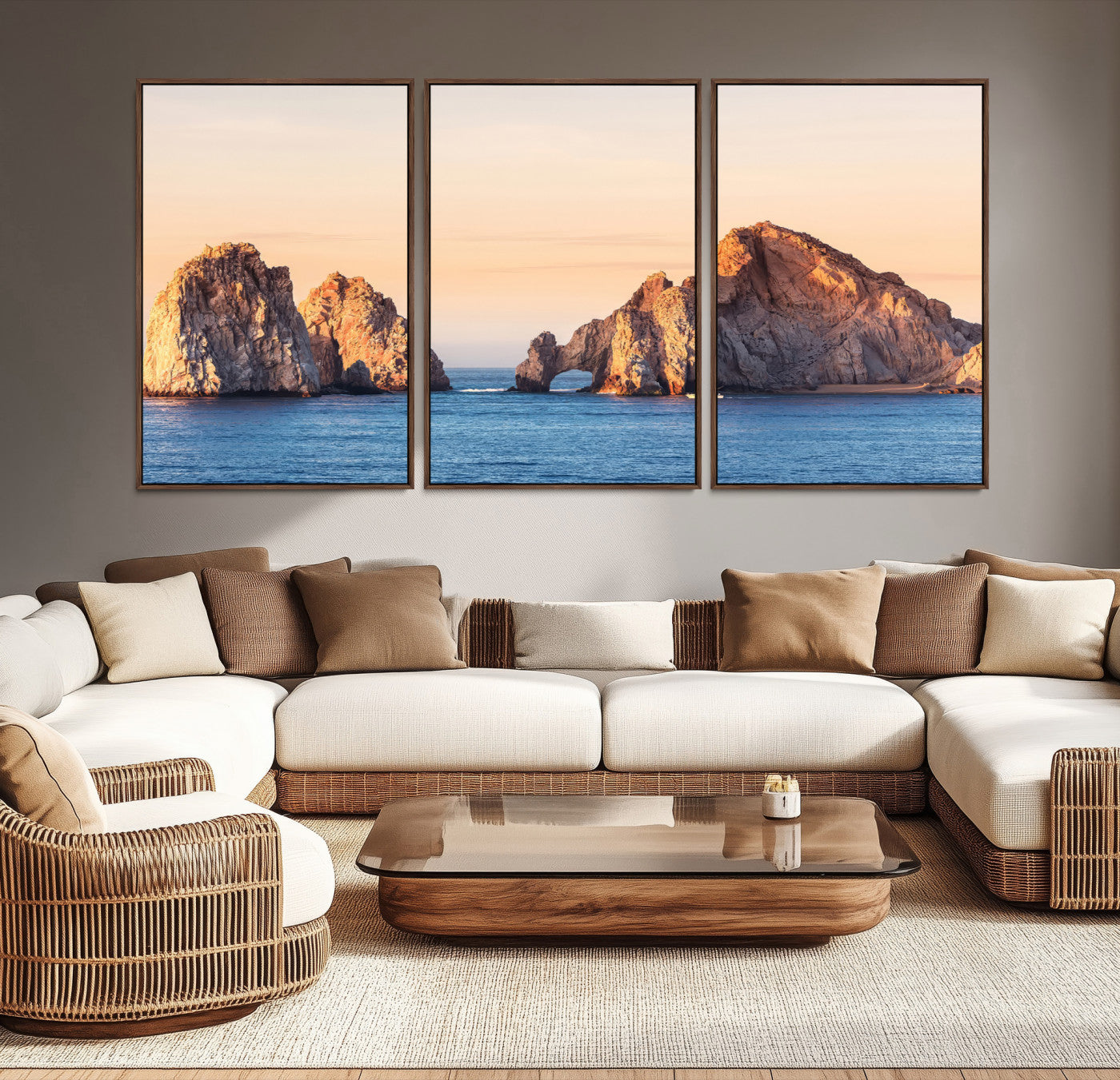 -El Arco Wall Art Canvas Print, Framed Cabo Rocks Art Picture Print, Ocean Arch Perfect Golden