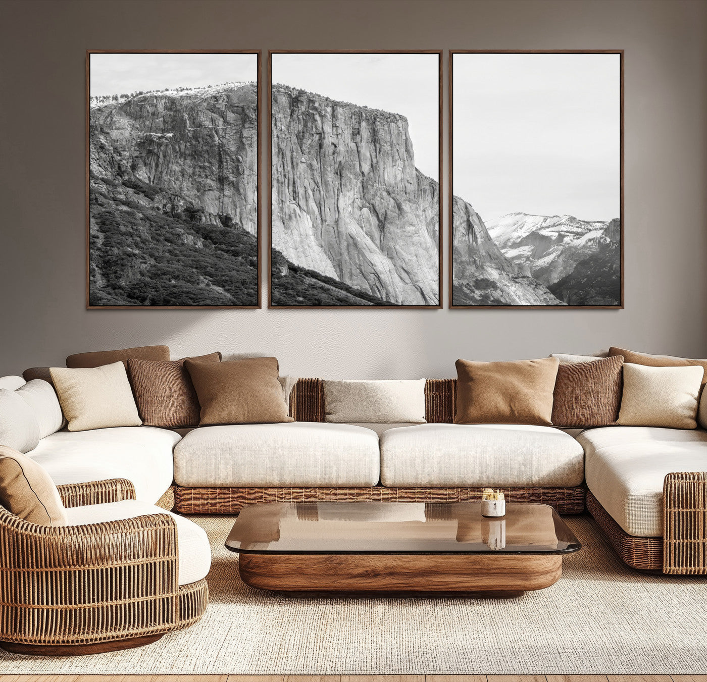 39393420-MGV-CV-36X24-El Capitan Wall Art Canvas Print – Framed Yosemite Cliff Monochrome Mountain Landscape Nature Artwork for Home Office