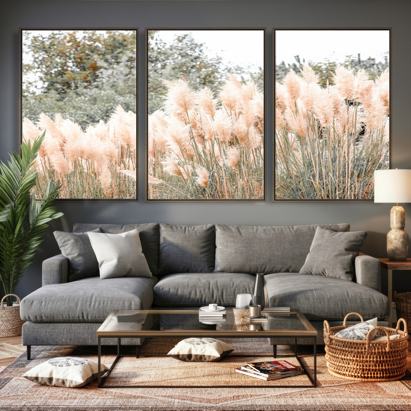 21826392-MGV-CV-36X24 - Pampas Grass Wall Art – Soft Blush Hues and Natural Texture Canvas Print, Serene Outdoors & Botanical Charm for Living Room or Nature Decor