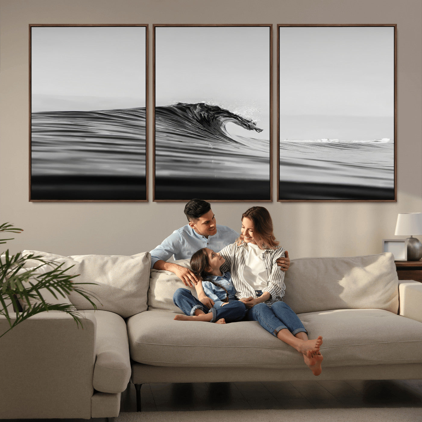 -Black Wave Wall Art Canvas Print, Framed Abstract Surf Art Picture Print, Minimalist Ocean Perfect Minimalist Coastal Decor Artwork