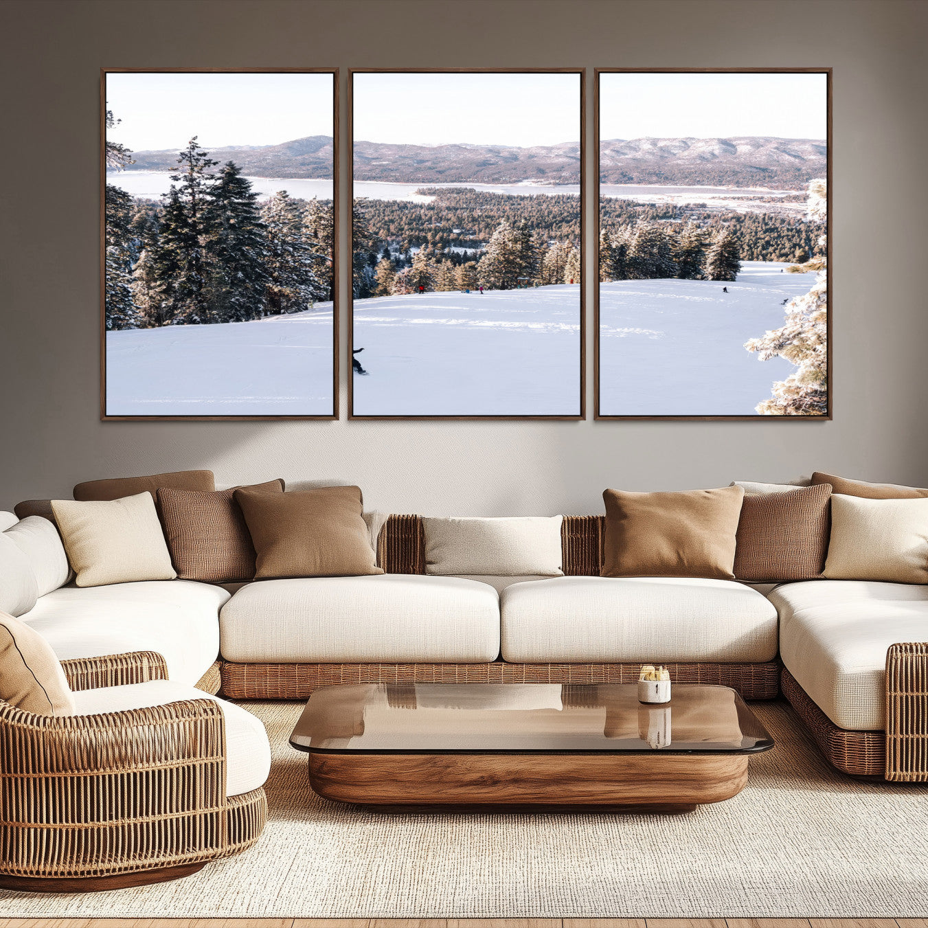 -Snowy Mountain Wall Art Canvas Print, Framed Ski Slope Art Picture Print, Winter Forest Perfect