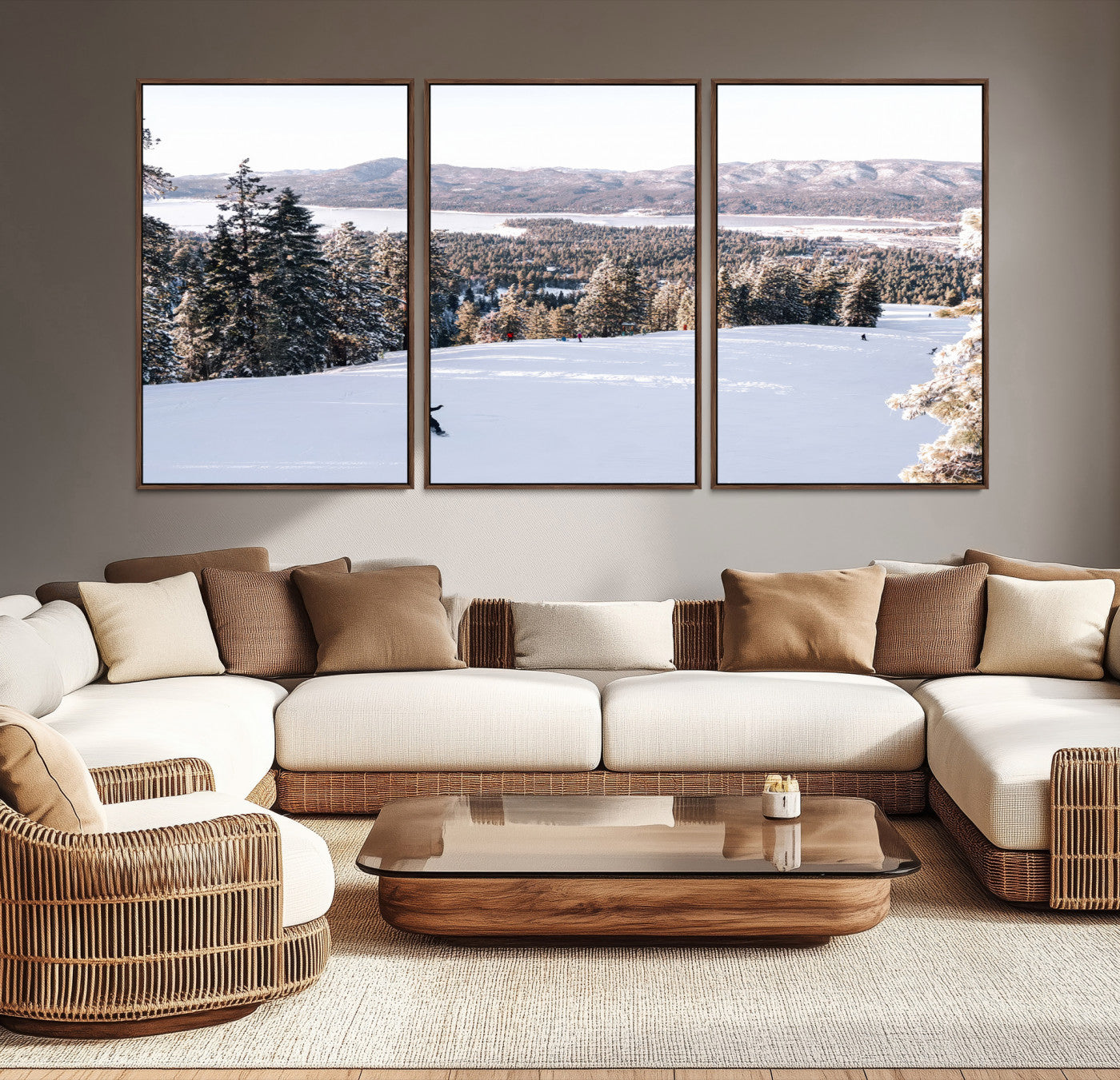 -Snowy Mountain Wall Art Canvas Print, Framed Ski Slope Art Picture Print, Winter Forest Perfect