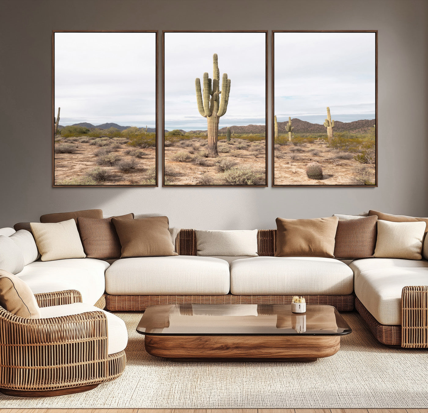 96147924-MGV-CV-36X24-Saguaro Cactus Wall Art Canvas Print – Framed Desert Landscape Minimalist Boho Nature Artwork for Home Office