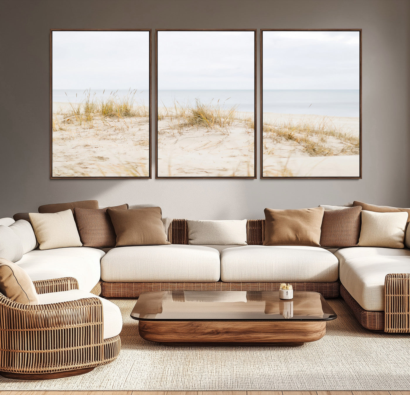-Beach Dunes Wall Art Canvas Print, Framed Coastal Grass Art Picture Print, Sand Perfect Minimalist