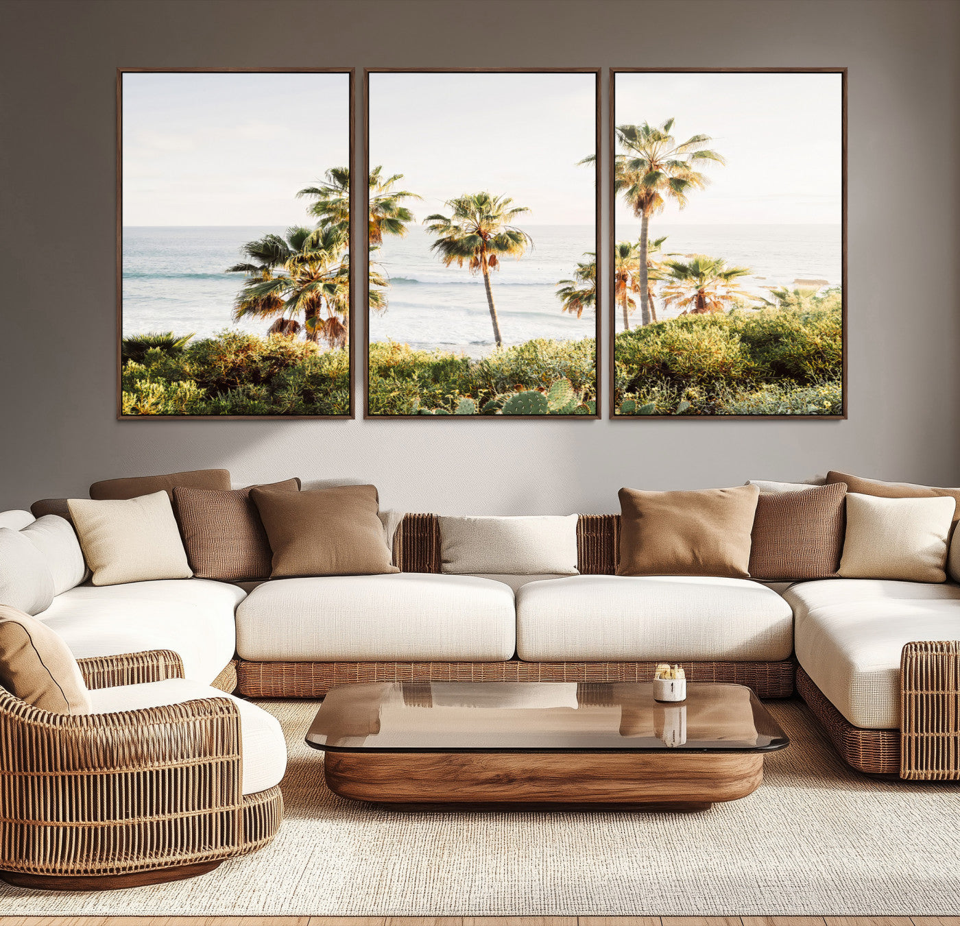 94707294-MGV-CV-36X24-California Coast Palm Trees Wall Art Canvas Print – Framed Scenic Coastal Landscape Artwork for Home, Office, Living Room
