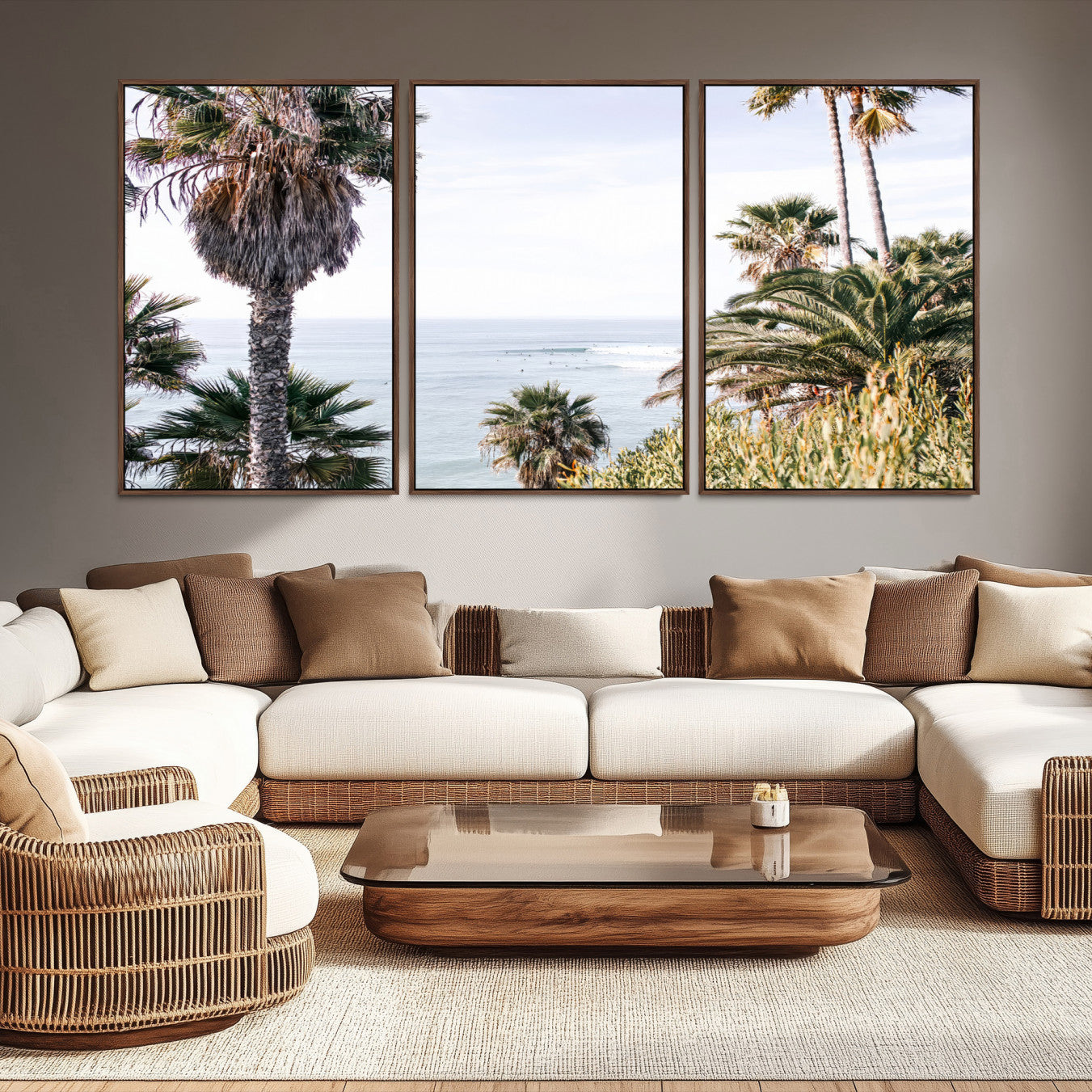 51404565-MGV-CV-36X24-Coastal Palm Trees Wall Art Canvas Print – Framed Ocean Breeze Tropical Scene Artwork for Relaxing Home, Office Decor