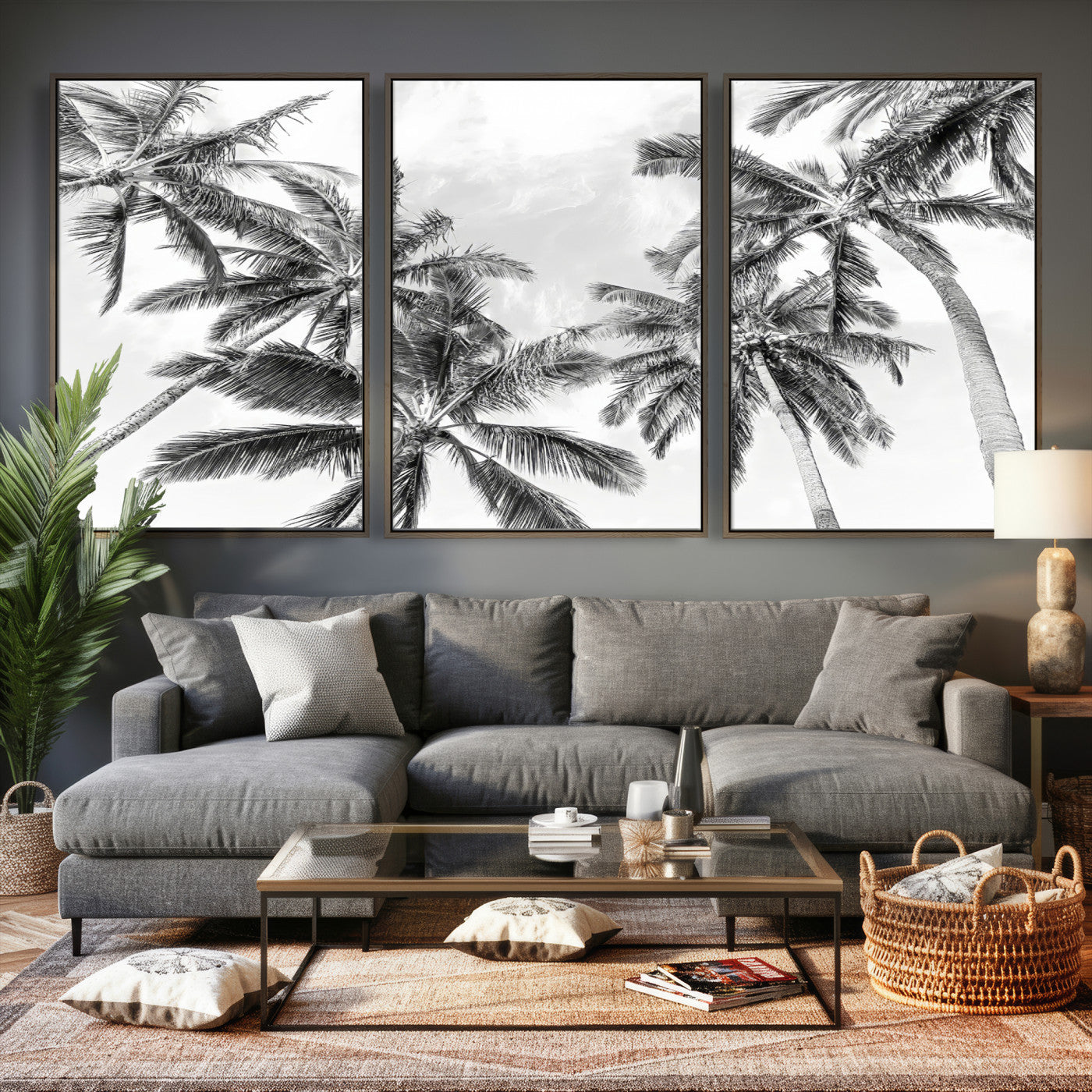 62113786-MGV-CV-36X24 - Palm Trees Wall Art – Tropical Breeze Canvas Print, Vacation Island Silhouette, Coastal Calm and Summer Paradise for Living Room or Beach House Decor