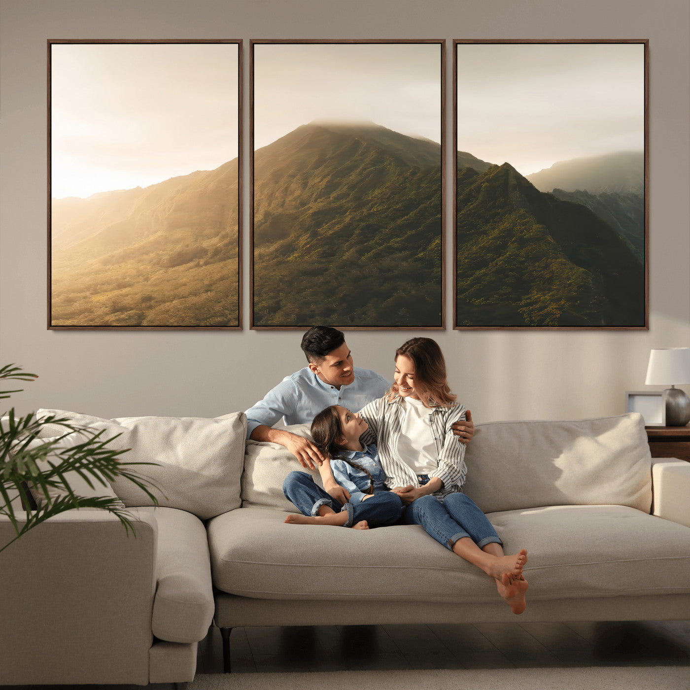 42338636-MGV-CV-36X24-Mountain Wall Art – Framed Sunset Landscape Canvas Artwork, Serene Nature Design, Rustic Decor for Home, Office