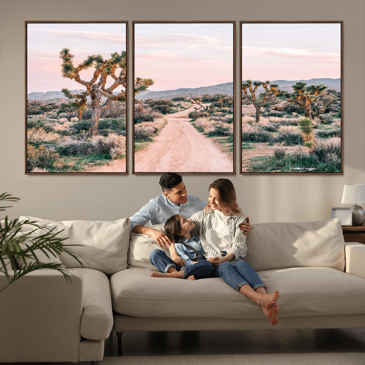 MGV-FC-60X30-3P - Desert Trail Wall Art – Canvas Print of Joshua Trees & Sunset Glow, Sandy Path Wilderness, Scenic Nature Escape Decor for Living Room, Office or Bedroom