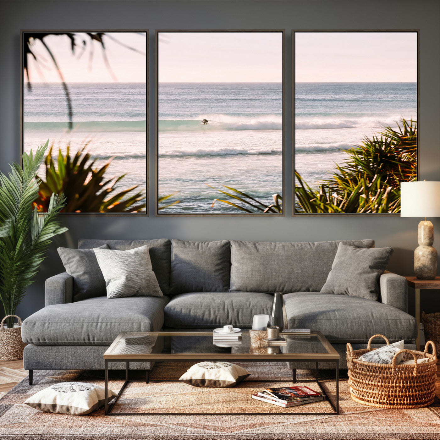 23287092-MGV-CV-36X24 - Ocean Surfer Wall Art Canvas Print | Framed Coastal Surf Art Picture Tropical Beach Artwork for Home Office