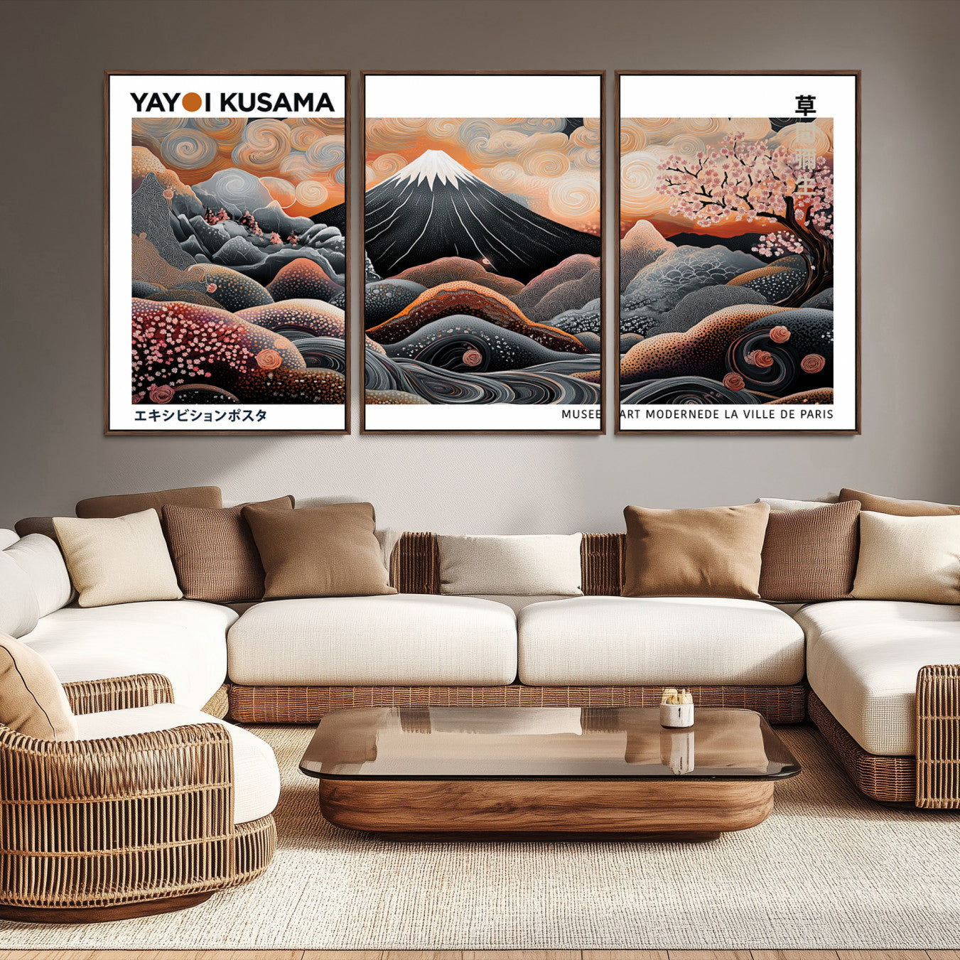 -Yayoi Kusama Wall Art Canvas Print, Framed Contemporary Dot Art Picture Print, Japanese Style