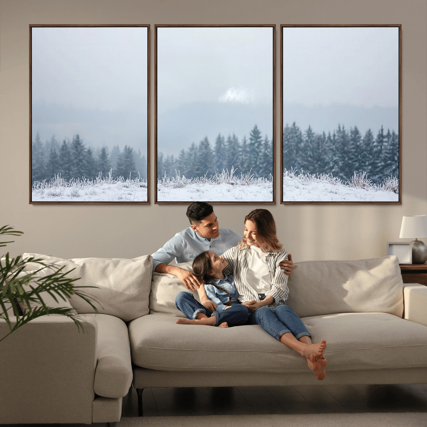 33033082-MGV-CV-36X24-Winter Forest Wall Art Canvas Print – Framed Snowy Landscape Art Picture Misty Tree Scene Artwork for Home Office