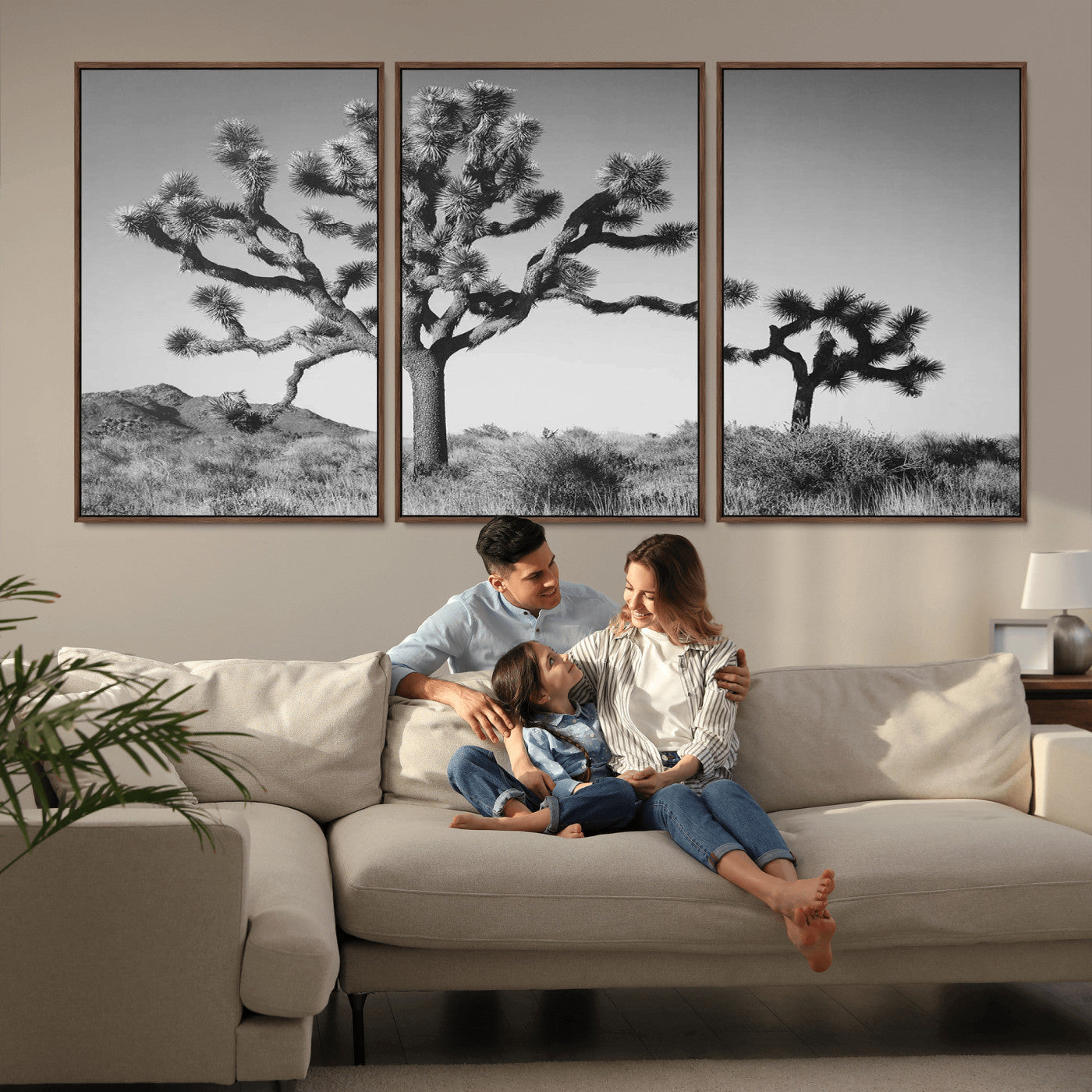 93692513-MGV-CV-36X24-Joshua Tree Wall Art Canvas Print – Framed Monochrome Desert Minimalist Nature Scene Southwestern Artwork for Home Office