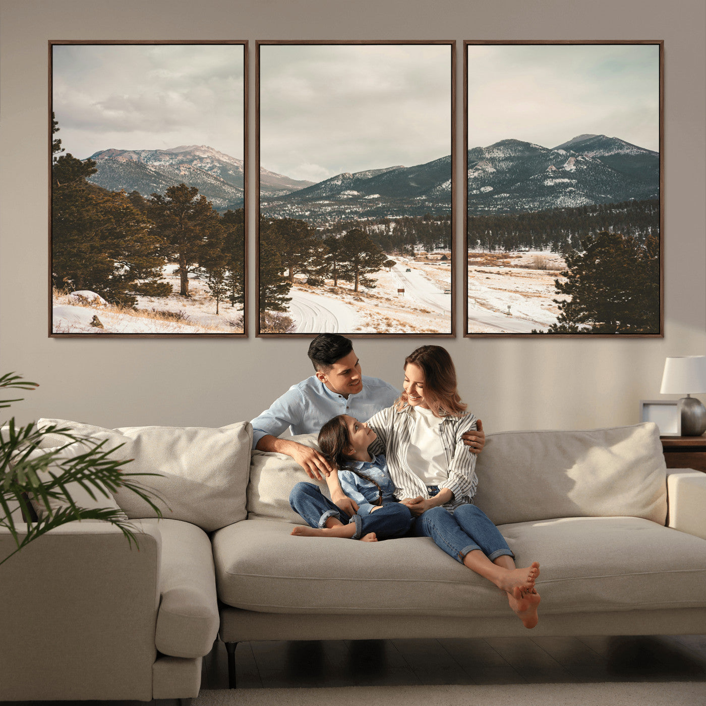 -Mountain Landscape Wall Art Canvas Print – Framed Snowy Peaks Alpine Aesthetic Rustic Winter Scene Artwork for Home Office