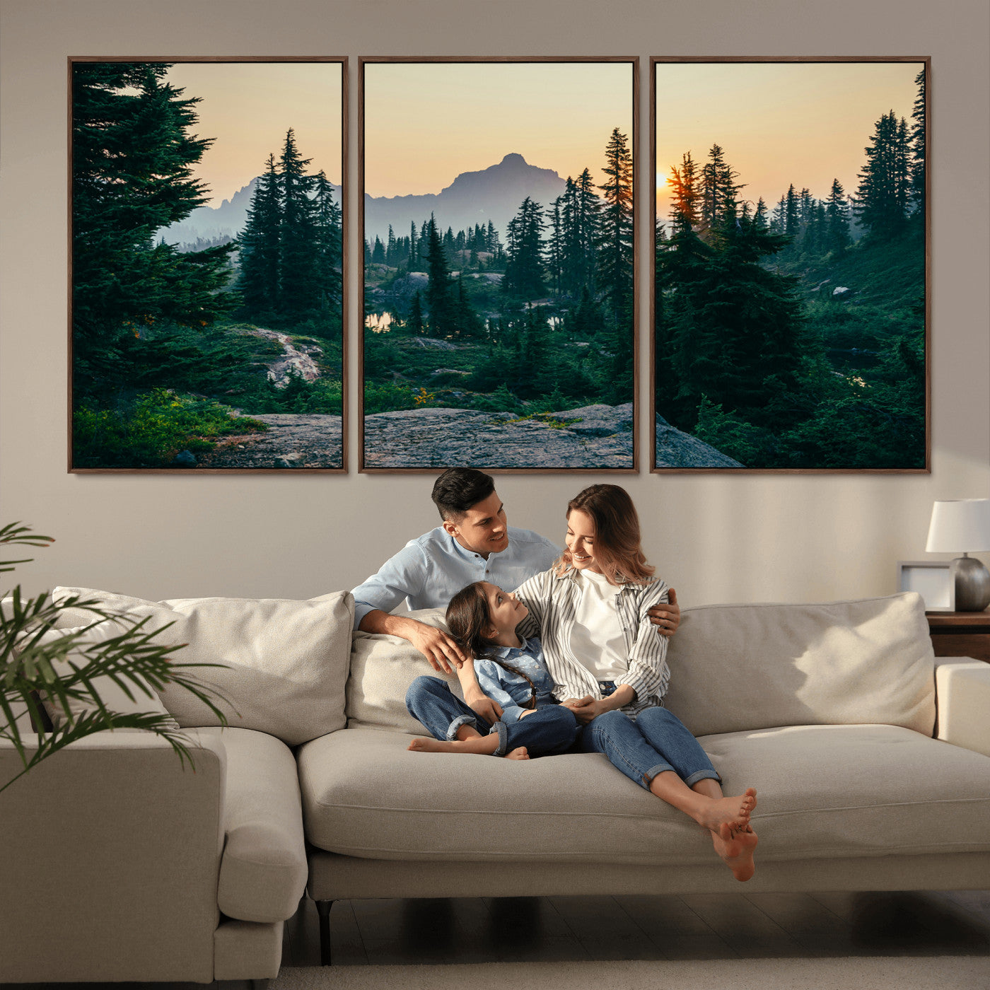 -Mountain Wall Art Canvas Print – Framed Forest Serenity Mountain Nature Scene Artwork for Home Office