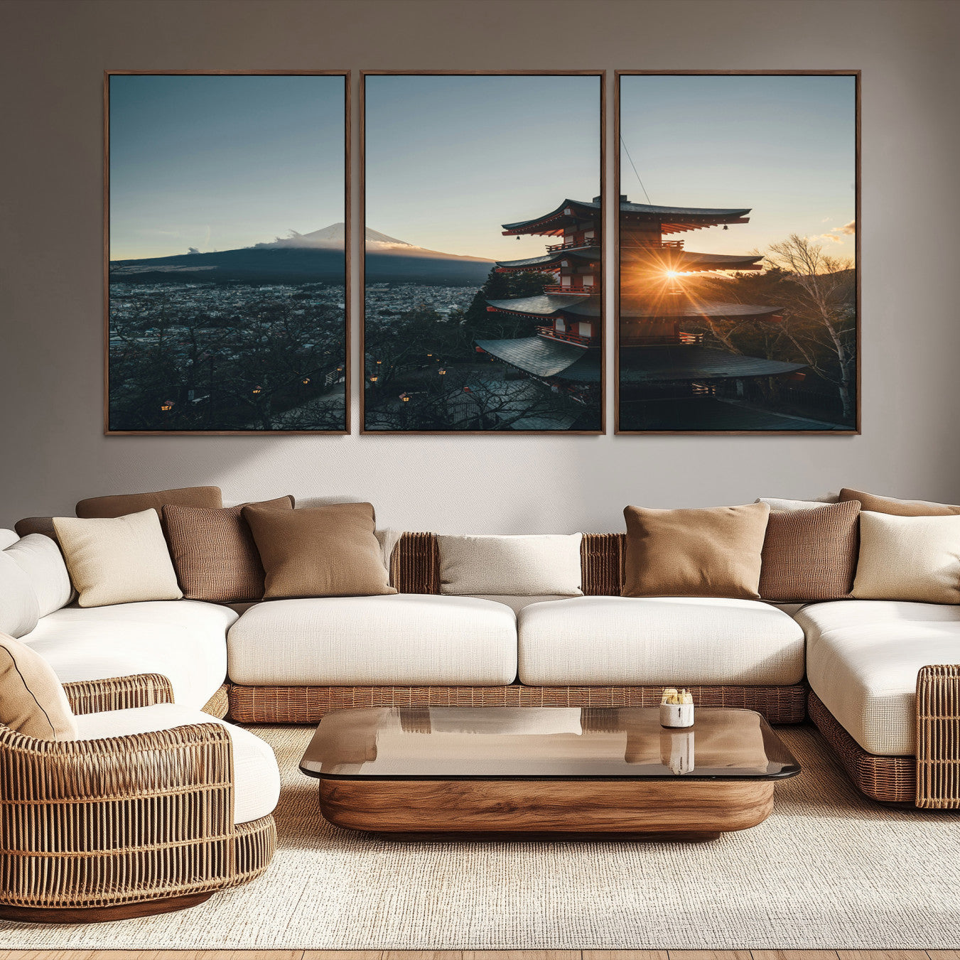 -Mount Fuji Wall Art Canvas Print Framed Japan Travel Art Chureito Pagoda Print Zen Scene for Home, Office Decor