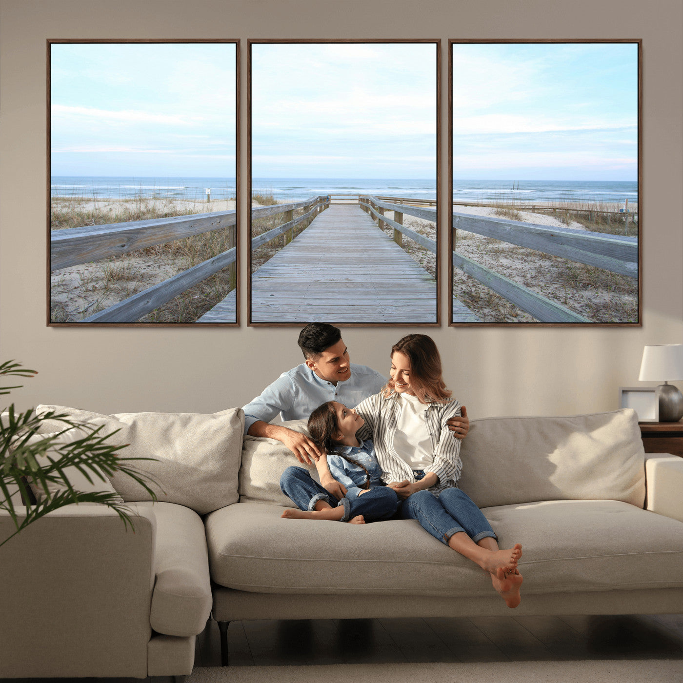 31602988-MGV-CV-36X24-Beach Boardwalk Wall Art Canvas Print – Framed Coastal Serenity Ocean View Nature Scene Artwork for Home Office