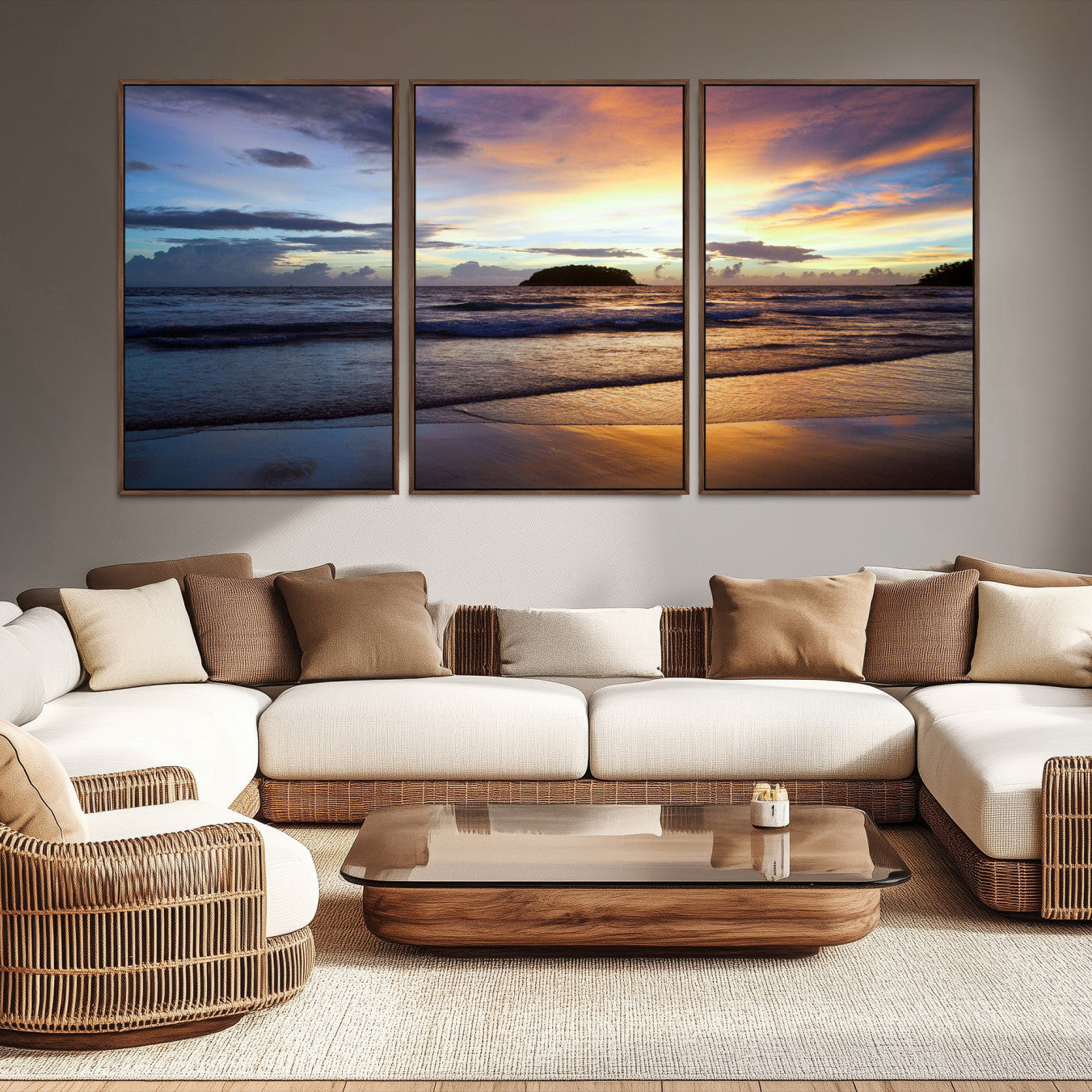 36714356-MGV-CV-36X24-Beach Sunset Wall Art Canvas Print – Tropical Ocean Waves Golden Sky Serene Seascape Nature Artwork for Home Office
