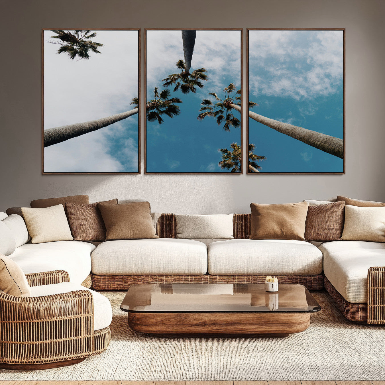 45236398-MGV-CV-36X24-Tropical Palm Trees Wall Art Canvas Print – Framed California Sky Minimalist Nature Scene Artwork for Home Office