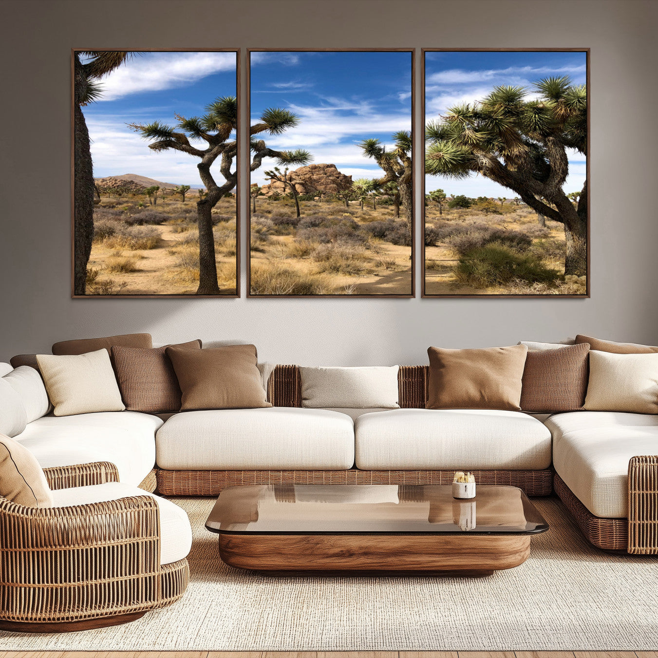 -Joshua Tree Desert Wall Art Canvas Print – Framed Southwestern Rustic Earth Tone Nature Scene Artwork for Home Office
