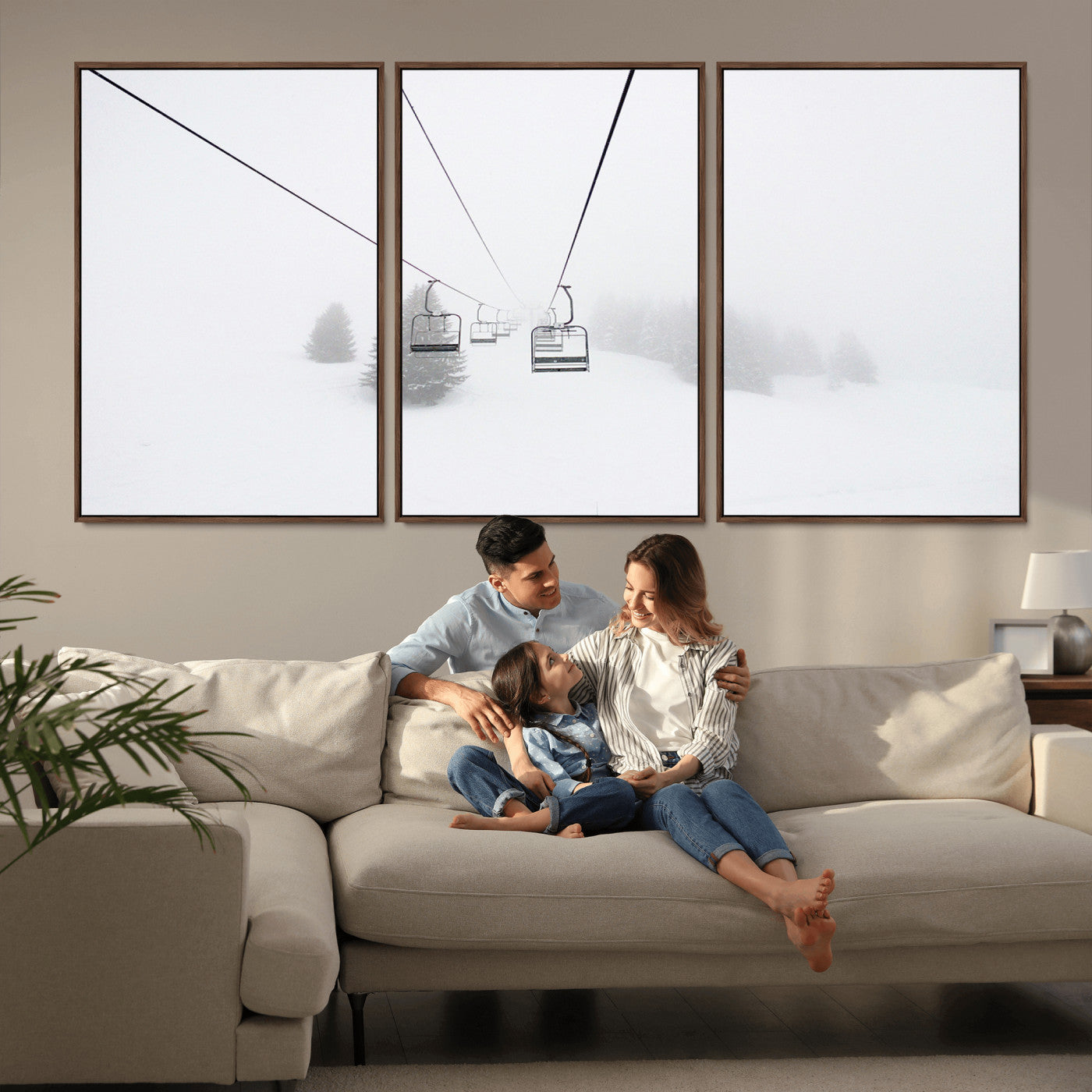 -Ski Lift Wall Art Canvas Print – Snowy Alpine Landscape Nordic Adventure Winter Mountains Artwork for Home, Office