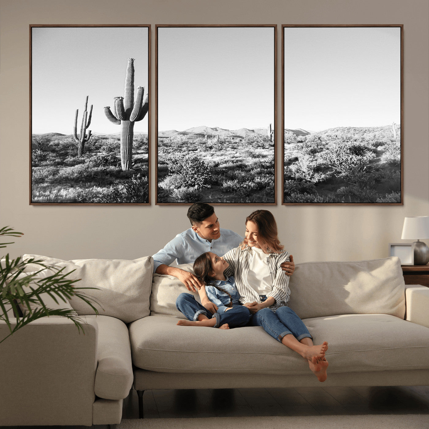 85205054-MGV-CV-36X24-Saguaro Cactus Wall Art Canvas Print – Framed Monochrome Landscape Scenic Arizona Minimalist Western Artwork for Home, Office