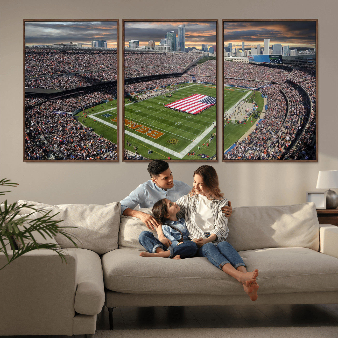 -Chicago Bears Soldiers Field Wall Art Canvas Print – Framed Football Stadium Artwork for Home, Office, Living Room