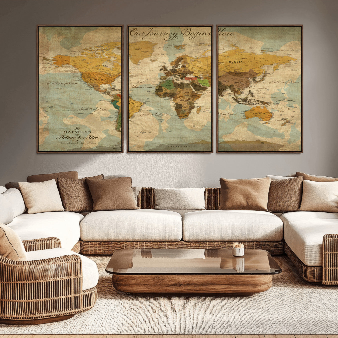 40572820-MGV-CV-36X24-Personalized World Map Canvas – Custom Framed Push Pin Travel Map Wall Art, Vintage Style Gift for Couples