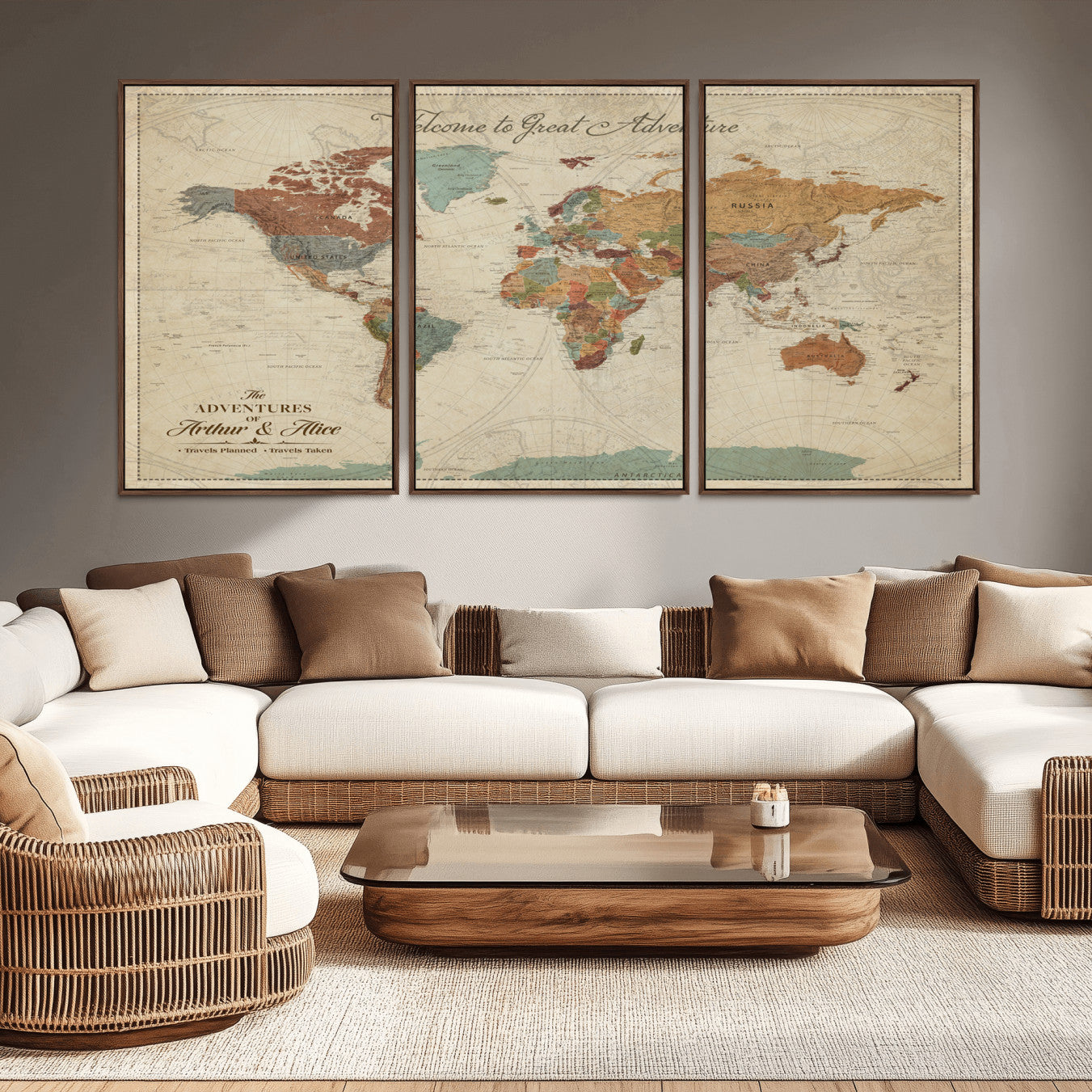 Rehber01-MGV-CV-36X24-Personalized Antique World Map Canvas Print – Custom Push Pin Travel Map Vintage Gift for Couples Explorers for Home, Office