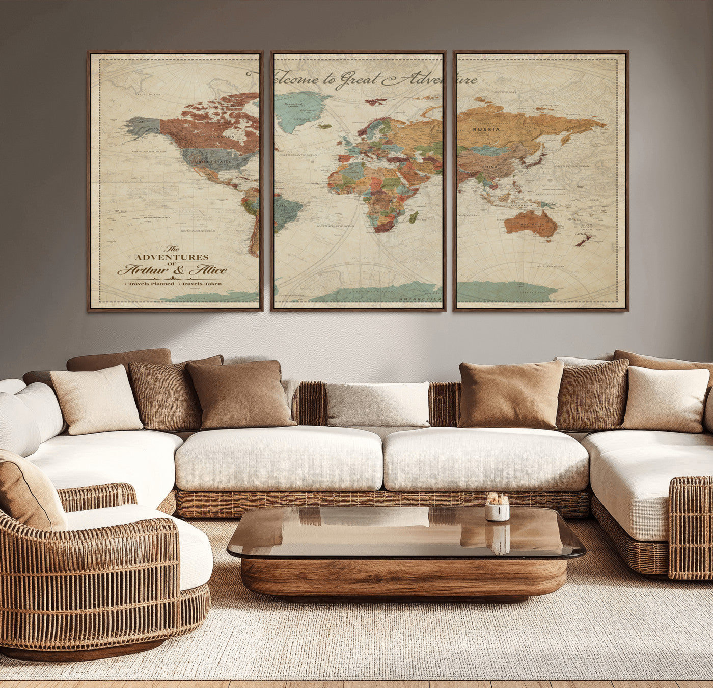 Rehber01-MGV-CV-36X24-Personalized Antique World Map Canvas Print – Custom Push Pin Travel Map Vintage Gift for Couples Explorers for Home, Office