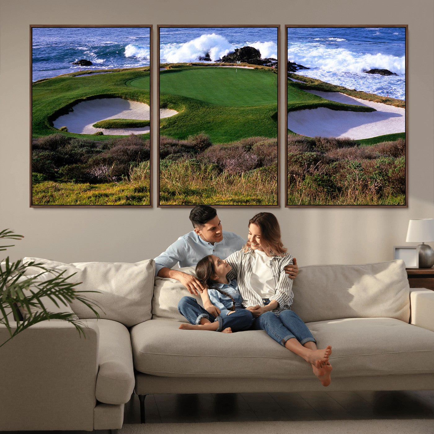 22776914-MGV-CV-36X24-Ocean Cliff Golf Green Canvas Print – Framed Majestic Coastal Scene with Lush Green Artwork for Home, Office