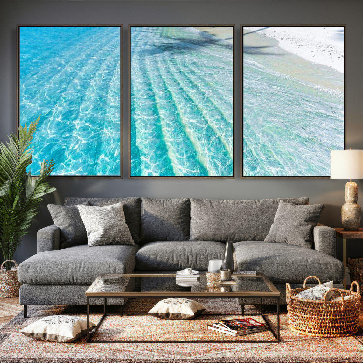 46233906-MGV-CV-36X24 - Serene Clear Blue Ocean Water Canvas Wall Art – Soft White Sand Shore Coastal Print for Home Decor, Relaxation, and Tranquil Vibes
