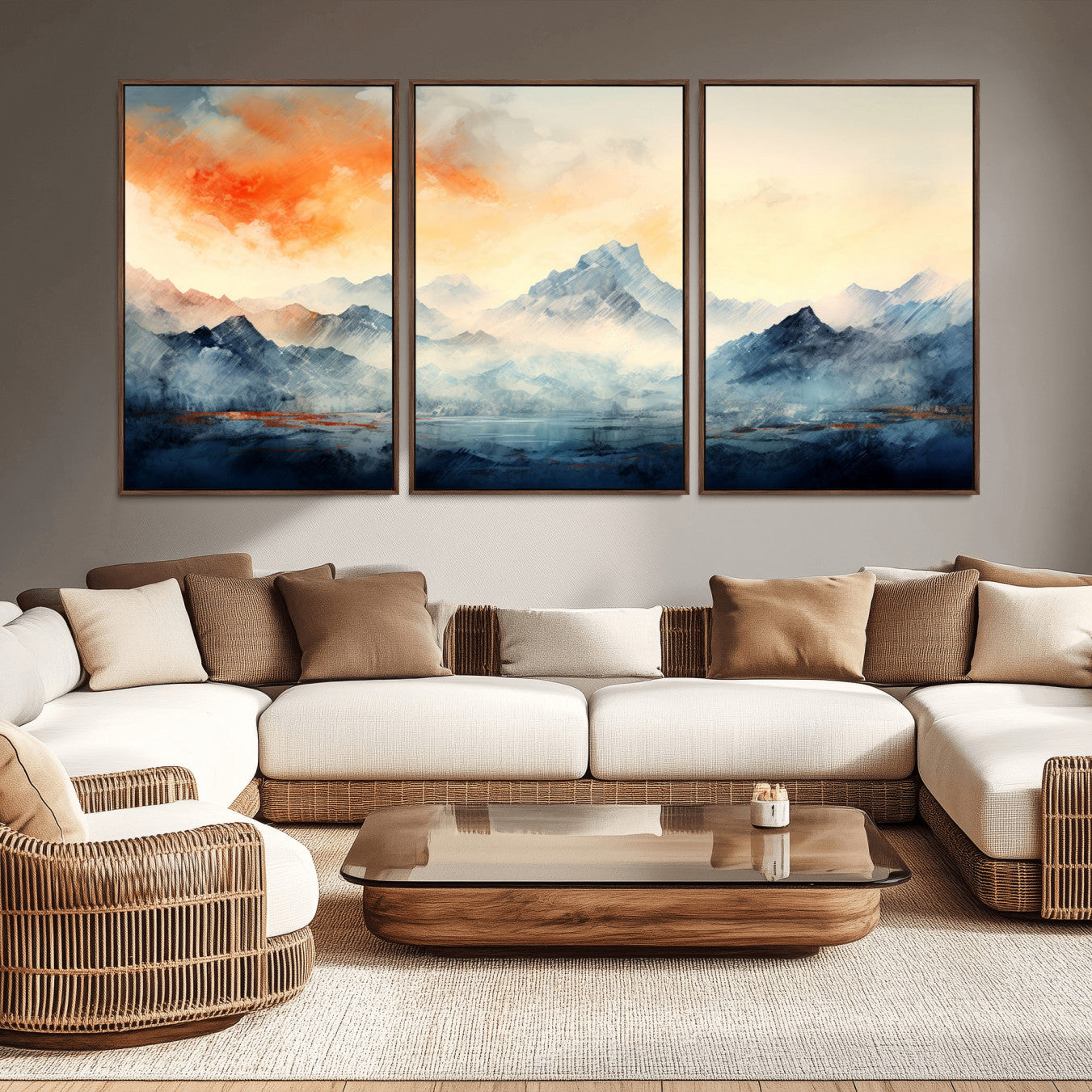 WRM1005-MGV-CV-36X24-Warm Clouds Abstract Mountain Wall Art Canvas Print