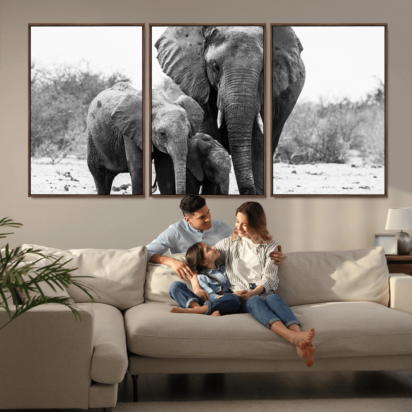 -Elephant Family Africa Wall Art Canvas Print