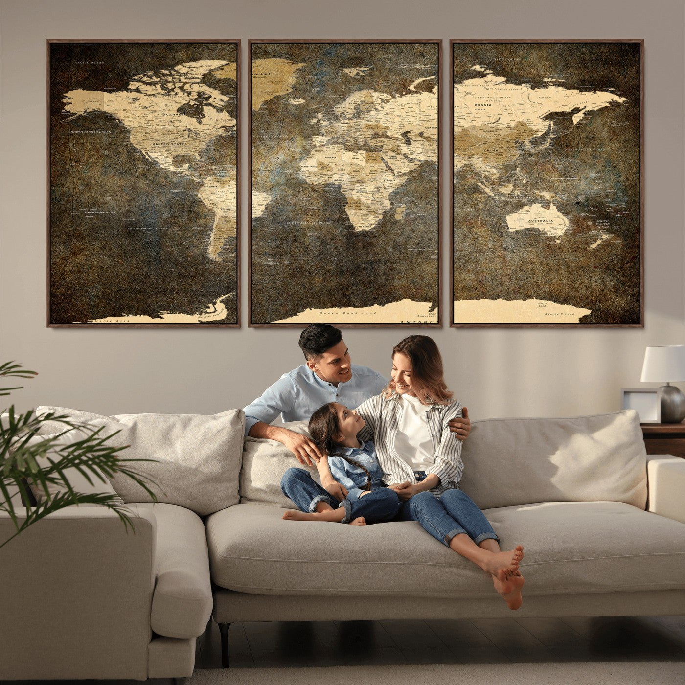 89742472-MGV-CV-36X24 - World Map Wall Art Canvas Print, Modern Decorative Framed Map Artwork Prints for Living Room, Office, Bedroom Wall Decor