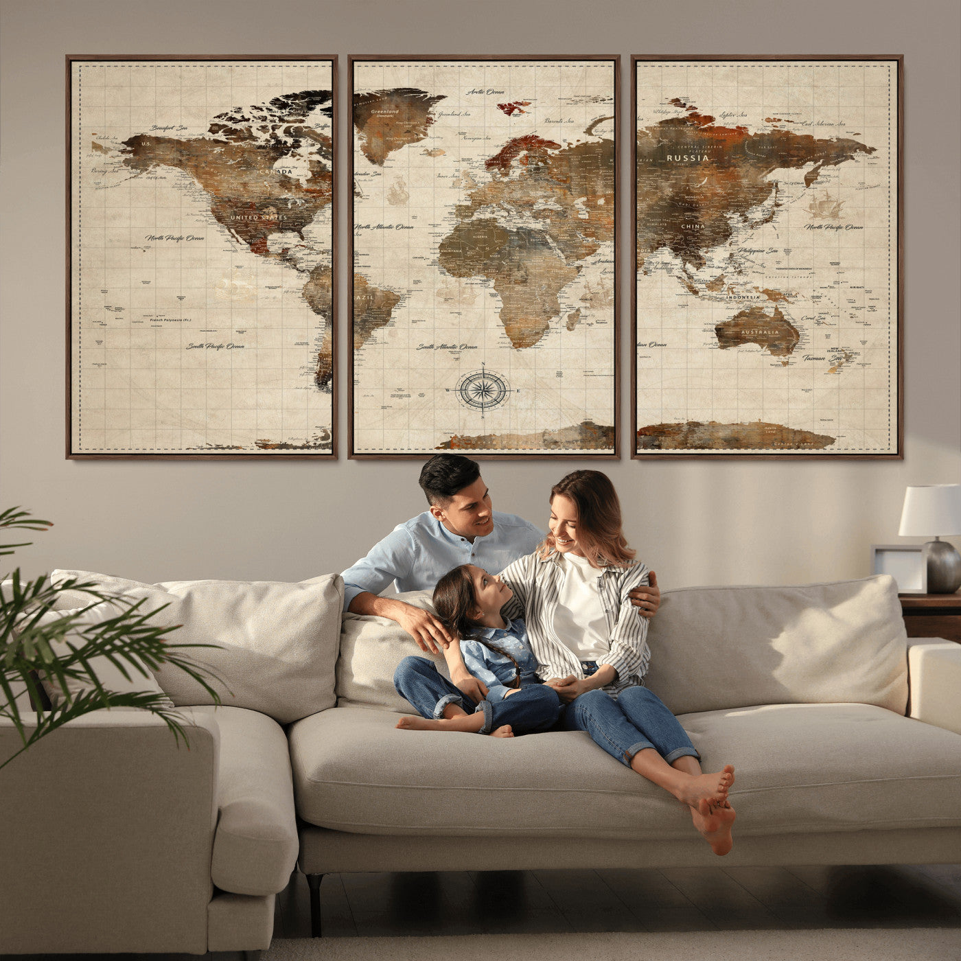 23610090-MGV-CV-36X24 - World Map Wall Art Canvas Print, Modern Decorative Framed Map Artwork Prints for Living Room, Office, Bedroom Wall Decor