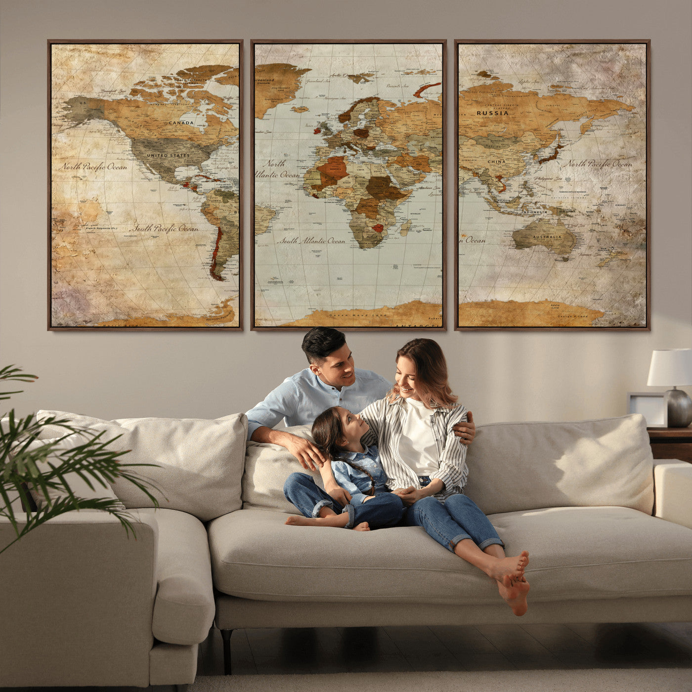 74176056-MGV-CV-36X24 - World Map Wall Art Canvas Print, Modern Decorative Framed Map Artwork Prints for Living Room, Office, Bedroom Wall Decor