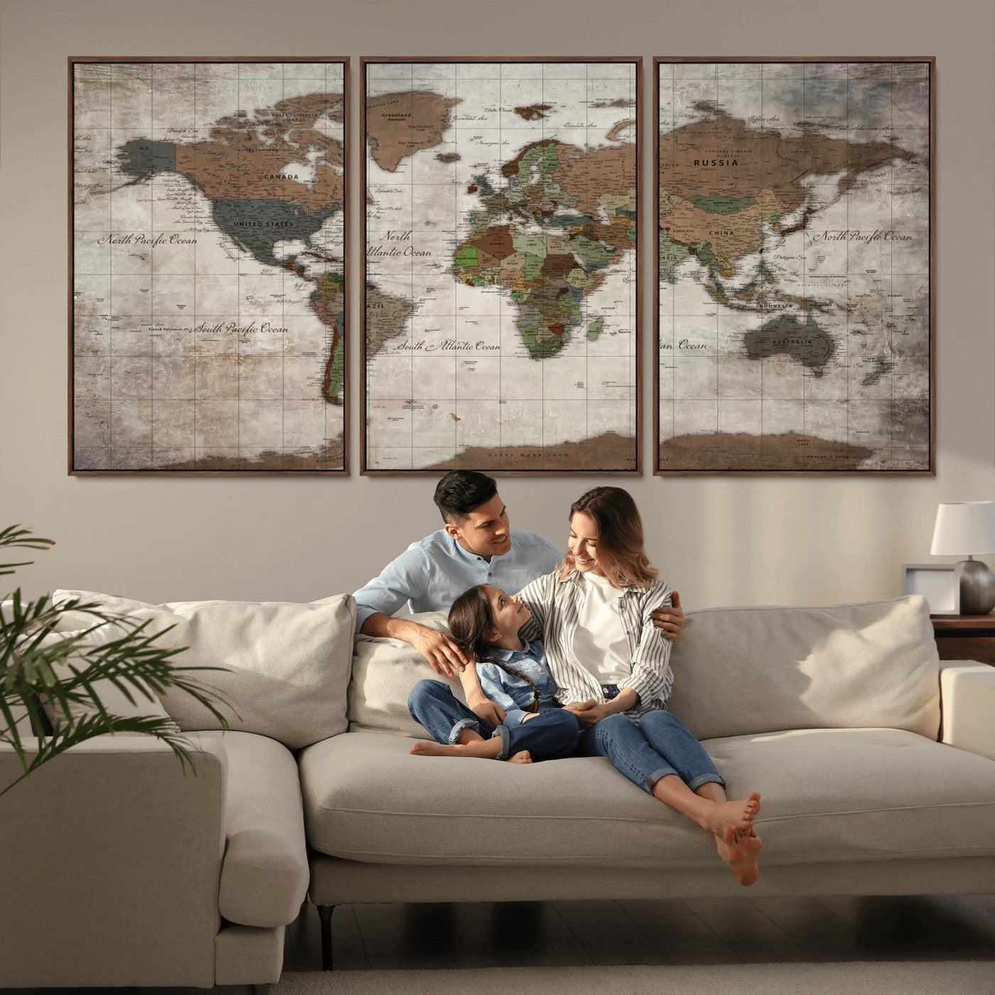 65393892-MGV-CV-36X24 - World Map Wall Art Canvas Print, Modern Decorative Framed Map Artwork Prints for Living Room, Office, Bedroom Wall Decor
