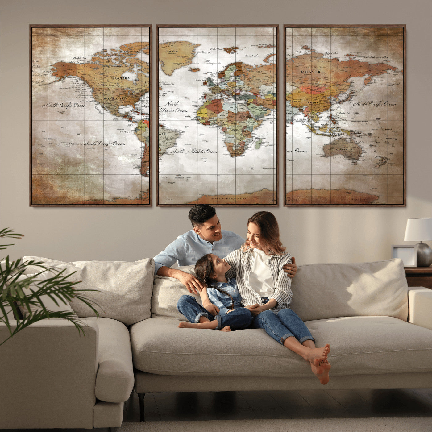 51643807-MGV-CV-36X24 - World Map Wall Art Canvas Print, Modern Decorative Framed Map Artwork Prints for Living Room, Office, Bedroom Wall Decor