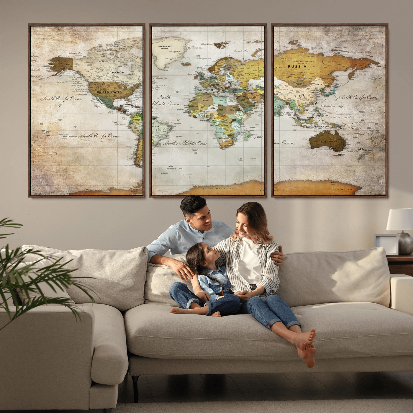 86108417-MGV-CV-36X24 - World Map Wall Art Canvas Print, Modern Decorative Framed Map Artwork Prints for Living Room, Office, Bedroom Wall Decor