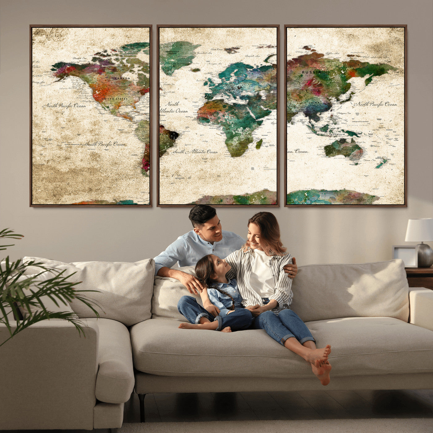 87544591-MGV-CV-36X24 - World Map Wall Art Canvas Print, Modern Decorative Framed Map Artwork Prints for Living Room, Office, Bedroom Wall Decor