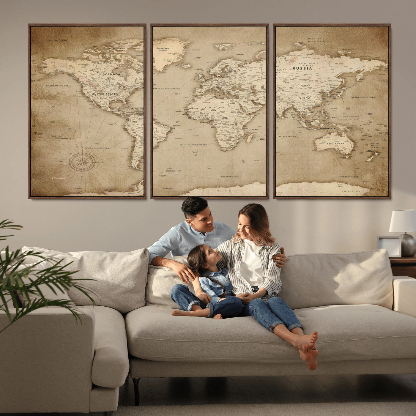34795134-MGV-CV-36X24 - World Map Wall Art Canvas Print, Modern Decorative Framed Map Artwork Prints for Living Room, Office, Bedroom Wall Decor