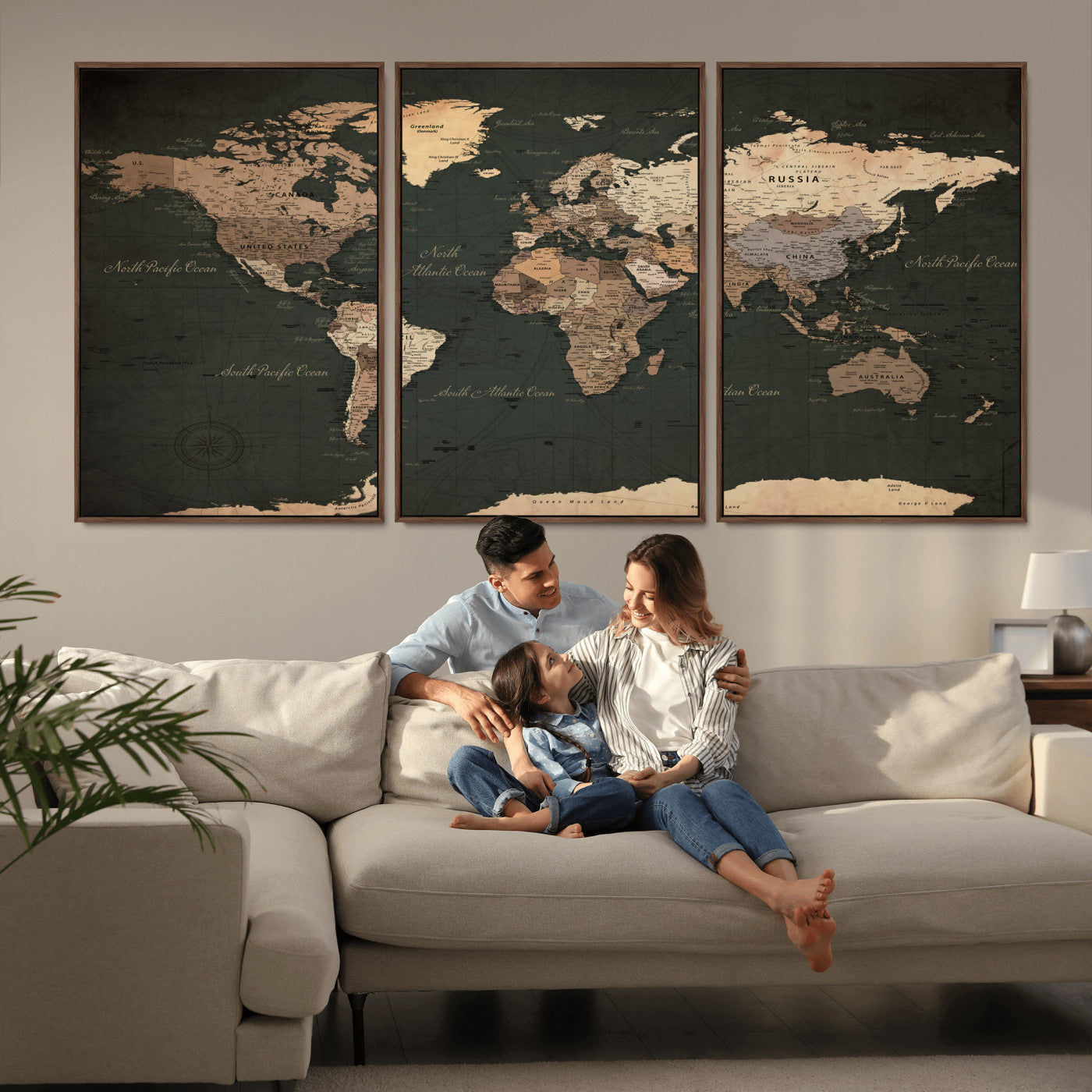 62059333-MGV-CV-36X24 - World Map Wall Art Canvas Print, Modern Decorative Framed Map Artwork Prints for Living Room, Office, Bedroom Wall Decor