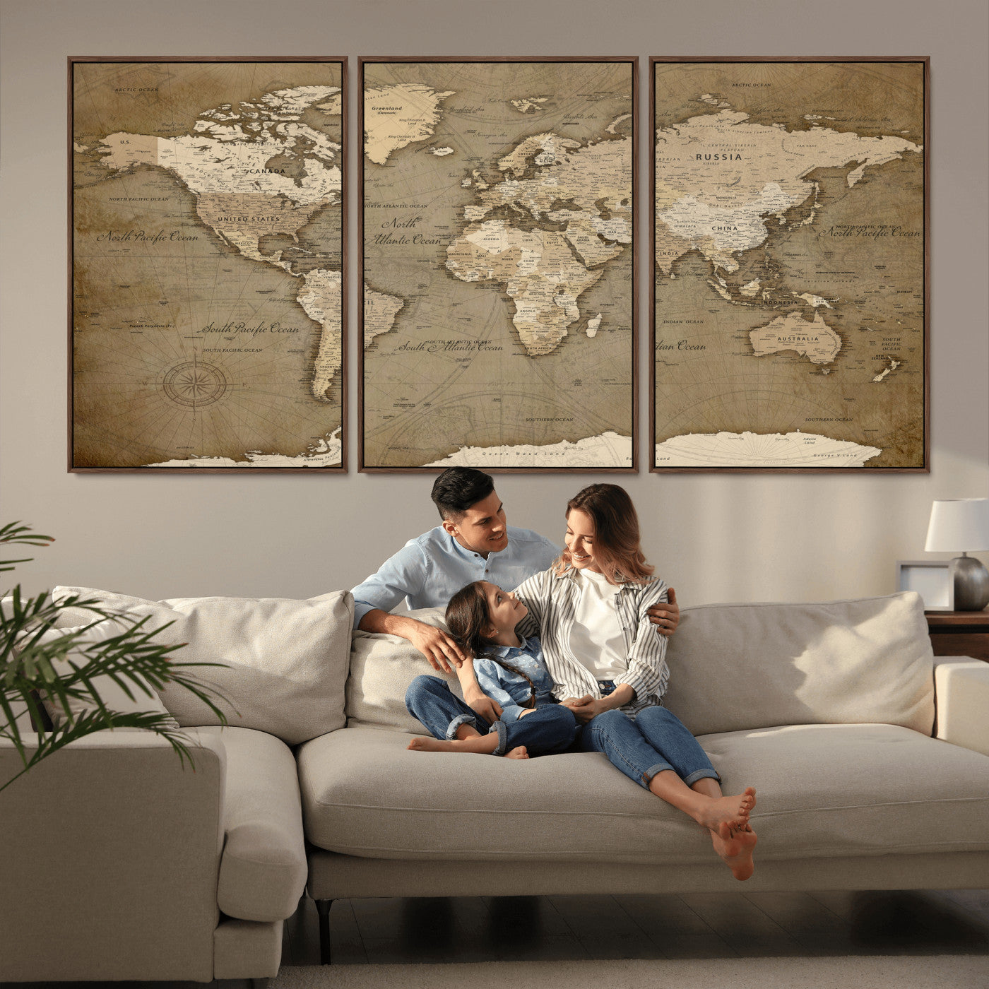 82314635-MGV-CV-36X24 - World Map Wall Art Canvas Print, Modern Decorative Framed Map Artwork Prints for Living Room, Office, Bedroom Wall Decor