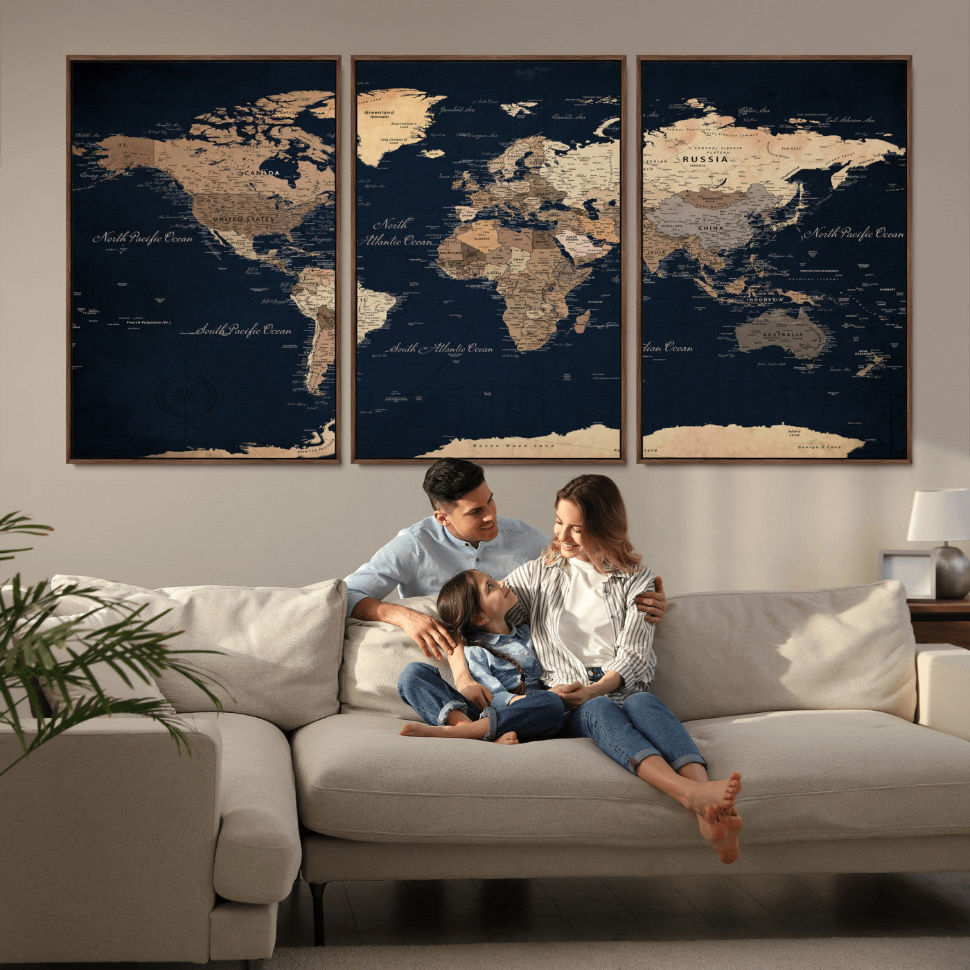 53971530-MGV-CV-36X24 - World Map Wall Art Canvas Print, Modern Decorative Framed Map Artwork Prints for Living Room, Office, Bedroom Wall Decor