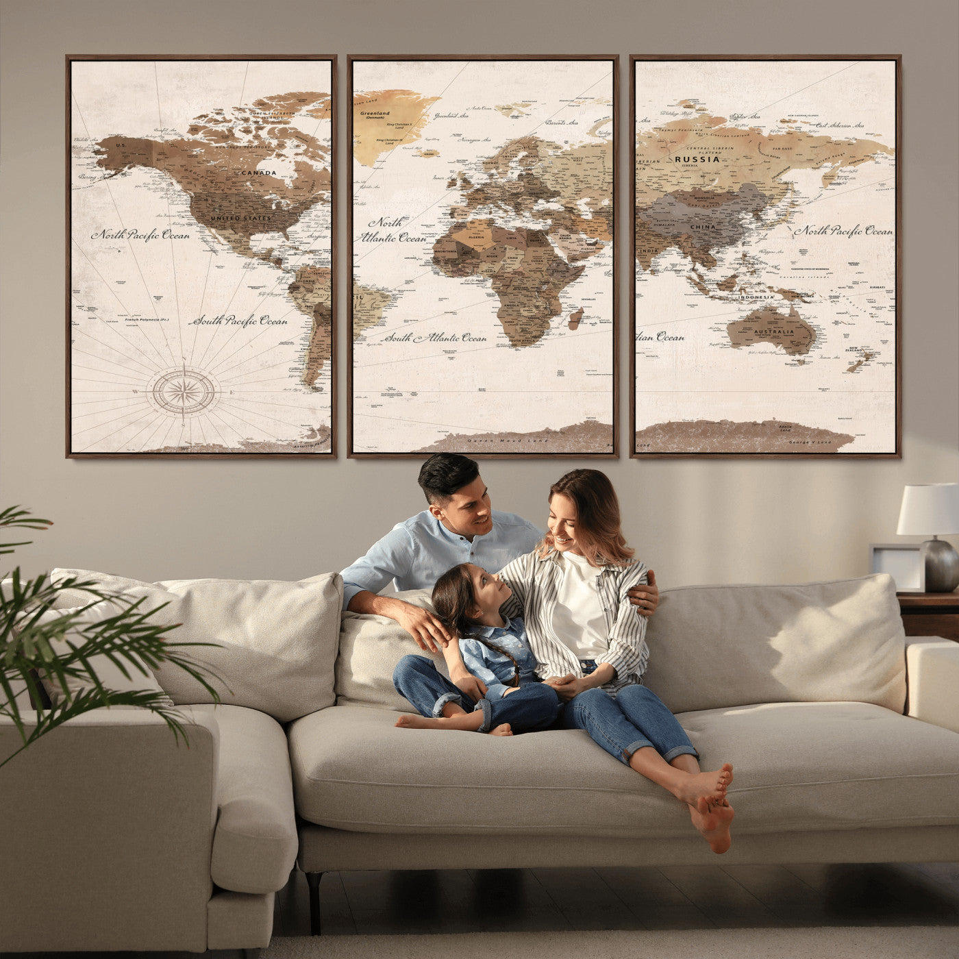 69860078-MGV-CV-36X24 - World Map Wall Art Canvas Print, Modern Decorative Framed Map Artwork Prints for Living Room, Office, Bedroom Wall Decor