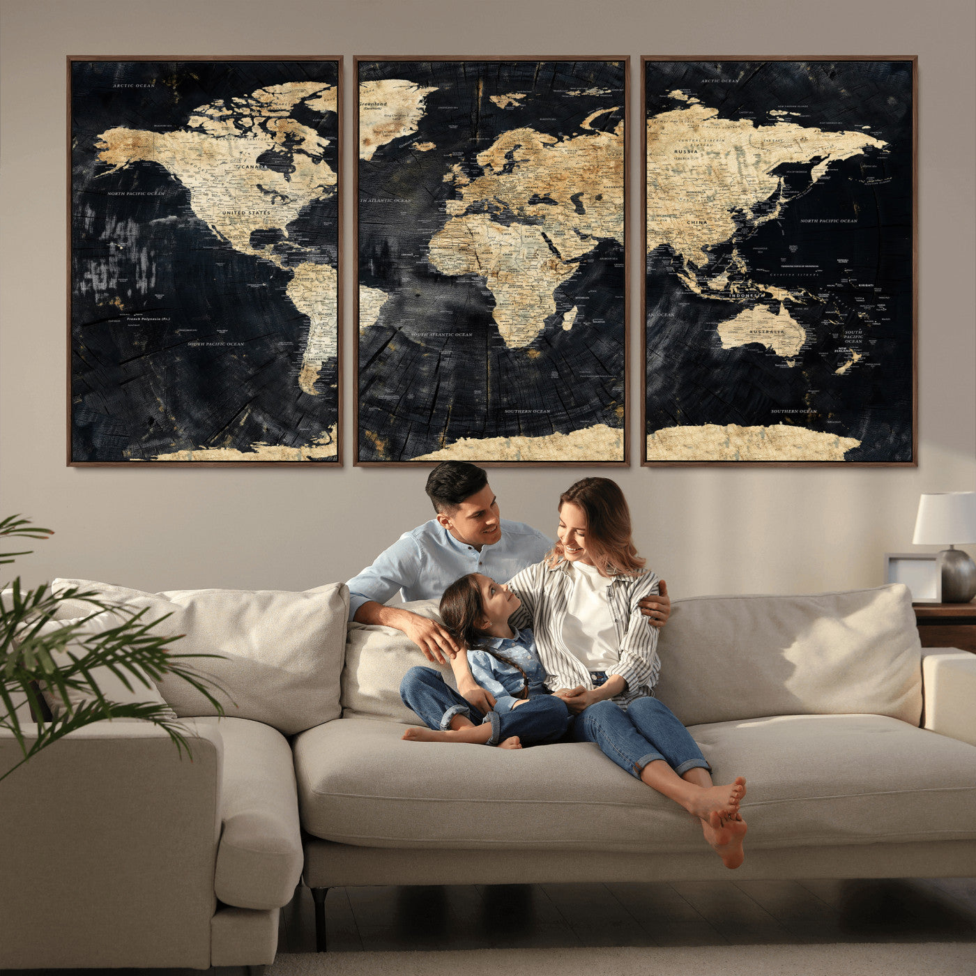 45535041-MGV-CV-36X24 - World Map Wall Art Canvas Print, Modern Decorative Framed Map Artwork Prints for Living Room, Office, Bedroom Wall Decor